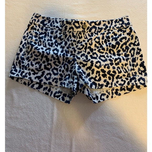 J. Crew shorts ladies navy blue & white leopard print Shorty shorts Size 4 - Picture 1 of 7